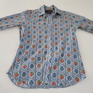 David Smith Australia Long Sleeve Geometric Strawberry AOP Size M Flip Cuff EUC